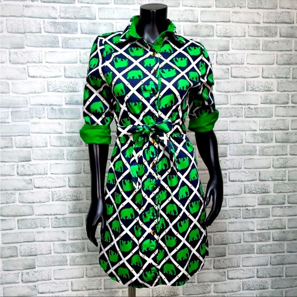 EUC 🐘 amazing blue and green elephant shirt dress - Picture 3 of 6